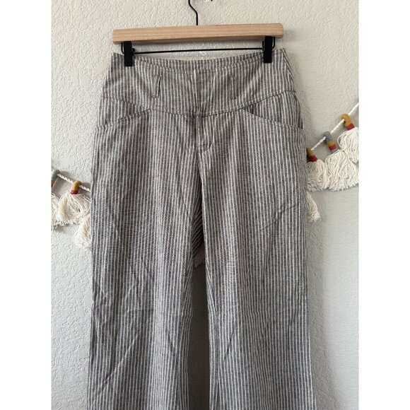 Sundance Linen Blend Pinstripe Straight Leg Mid Rise Pant Gray Coastal Career P4 - Picture 3 of 8